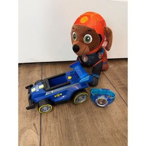 Paw Patrol Zuma Plush Chase Police Cruiser Vehicle and Digital Watch Toy Lot